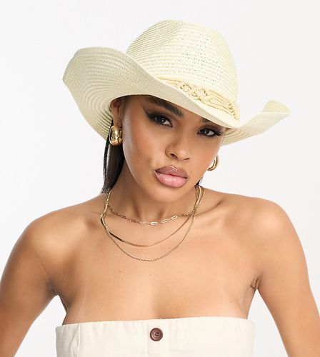 Cappello stile cowboy da festival color crema con fascia all'uncinetto - South Beach - Modalova