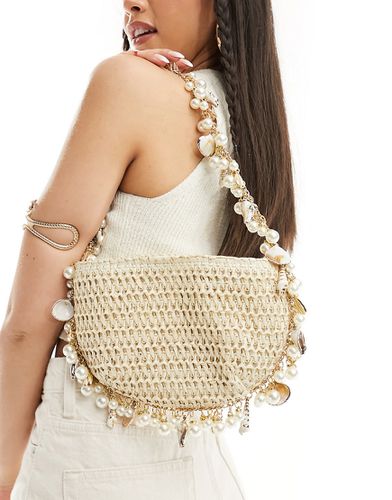 Borsa da spalla all'uncinetto decorata con perle e conchiglie - South Beach - Modalova