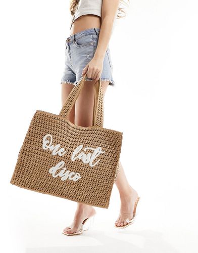 Borsa shopping da spalla beige da sposa con scritta "One Last Disco" ricamata - South Beach - Modalova