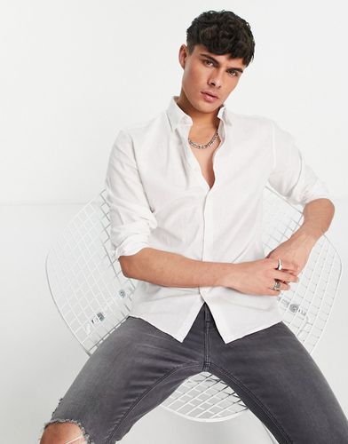 Camicia slim fit in misto cotone e lino bianca - WHITE - Selected Homme - Modalova