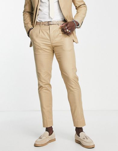 Pantaloni da abito slim in misto lino color sabbia - Selected Homme - Modalova