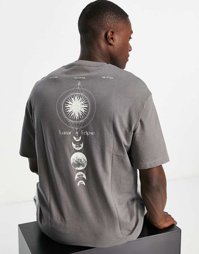 T-shirt oversize scuro con stampa con luna sul retro - Selected Homme - Modalova