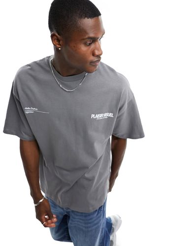 T-shirt squadrata oversize grigia con stampa sul petto - Selected Homme - Modalova