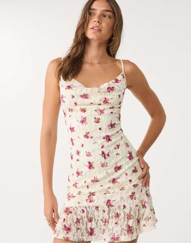 Robe en courte en dentelle à bretelles fines - Vanille - Stradivarius - Modalova