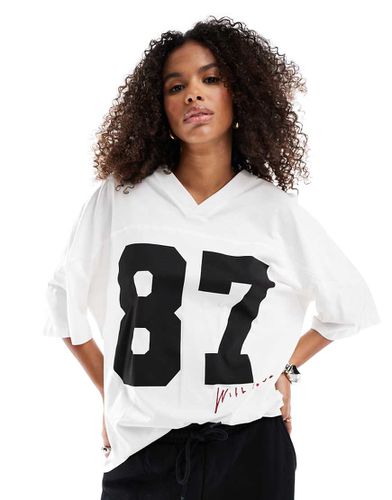 STR - Camicia stile baseball oversize bianca con stampa "87" - Stradivarius - Modalova