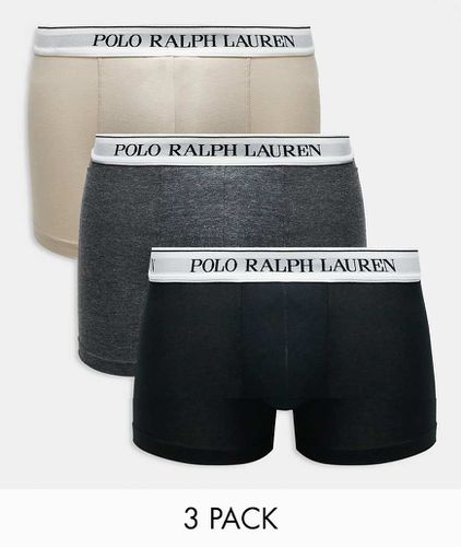 Confezione da 3 paia di boxer aderenti neri, grigi e pietra con logo sull'elastico - Polo Ralph Lauren - Modalova