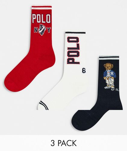 Confezione regalo con 3 paia di calzini blu navy, rosse e color crema - Polo Ralph Lauren - Modalova