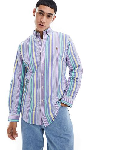 Camicia Oxford custom fit a righe color medio e bianco con logo - Polo Ralph Lauren - Modalova