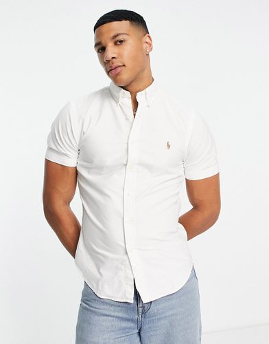 Camicia Oxford slim a maniche corte bianca con logo iconico - Polo Ralph Lauren - Modalova