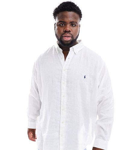 Big & Tall - Icon - Camicia classica oversize bianca in lino con logo - Polo Ralph Lauren - Modalova
