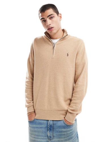 Icon - Maglione in cotone color cammello con logo e zip corta - Polo Ralph Lauren - Modalova