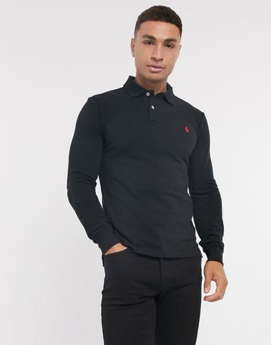 Polo slim a maniche lunghe nera con logo - Polo Ralph Lauren - Modalova