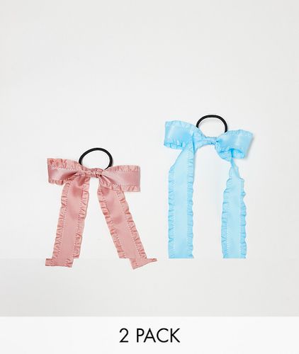 Confezione da 2 elastici per capelli rosa e blu con fiocco stropicciato - Pieces - Modalova
