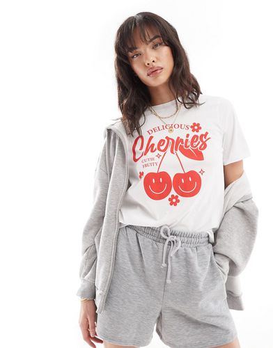 T-shirt bianca oversize con stampa "Delicious Cherries" sul davanti - Pieces - Modalova