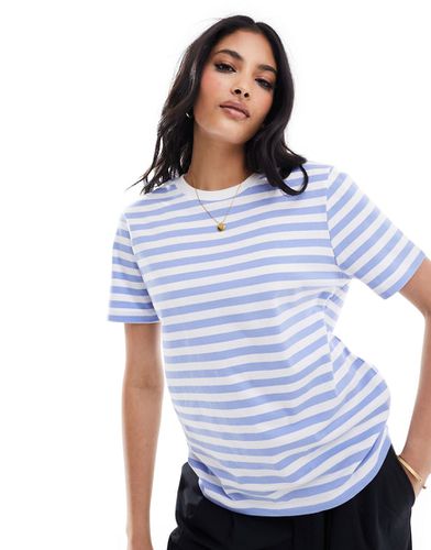 T-shirt squadrata blu e bianca a righe larghe - Pieces - Modalova