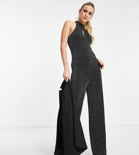 Tuta jumpsuit nera glitterata allacciata al collo - Pieces Tall - Modalova