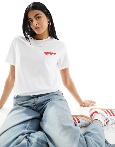 Valentines - T-shirt bianca con cuori - Pieces - Modalova