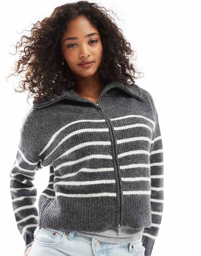 Maglione accollato antracite a righe con zip - Pimkie - Modalova