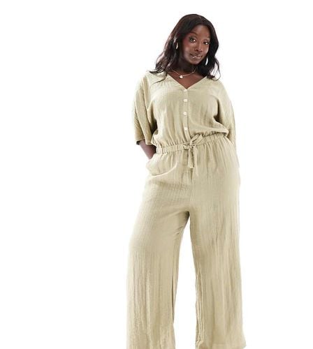 Tuta jumpsuit arricciata oliva con maniche a palloncino - Pretty Lavish Curve - Modalova