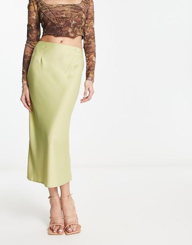 Gonna midi sottoveste in raso lime - Public Desire - Modalova