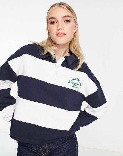 Polo stile college a righe blu navy e con logo - Pull & Bear - Modalova