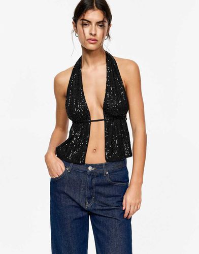 Top allacciato al collo con paillettes - Pull & Bear - Modalova