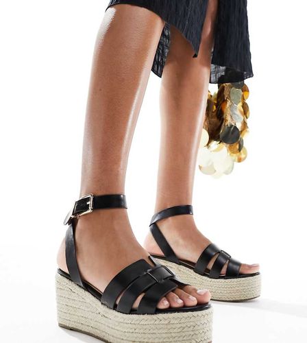 Harlene - Sandali a pianta larga stile espadrilles con plateau neri - Raid Wide Fit - Modalova