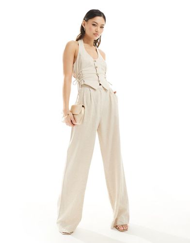 London - Tuta jumpsuit in misto lino beige allacciata al collo con laccetti laterali - Rare - Modalova