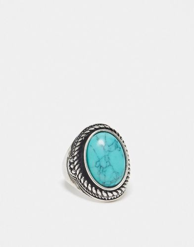 Anello unisex argentato con pietra sintetica blu - Reclaimed Vintage - Modalova