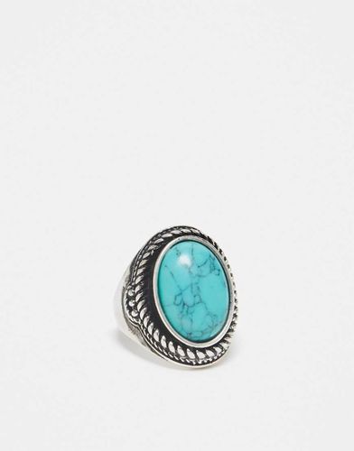 Anello unisex argentato con pietra sintetica blu - Reclaimed Vintage - Modalova