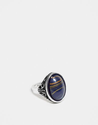 Anello unisex argentato con pietra sintetica blu - Reclaimed Vintage - Modalova