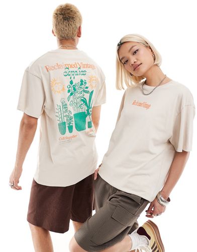 T-shirt unisex color pietra con grafica con piante sulla schiena - Reclaimed Vintage - Modalova