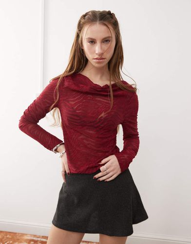 Top in rete bordeaux animalier con scollo ad anello - Reclaimed Vintage - Modalova