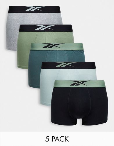 Lex - Confezione di 5 boxer aderenti color nero, grigio e verde - Reebok - Modalova