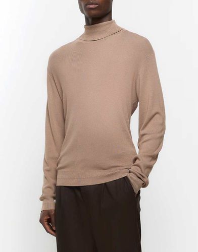 Maglione slim a collo alto color pietra - River Island - Modalova