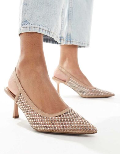 Scarpe in rete con tacco e cinturino posteriore beige con strass - River Island - Modalova