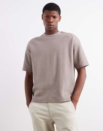 T-shirt côtelé standard - Taupe foncé - River Island - Modalova