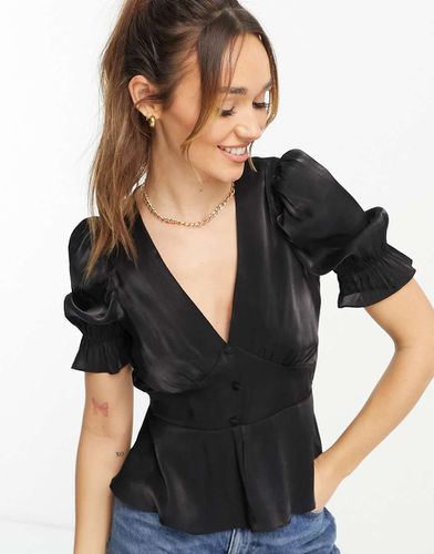 Top a peplo in raso nero - River Island - Modalova