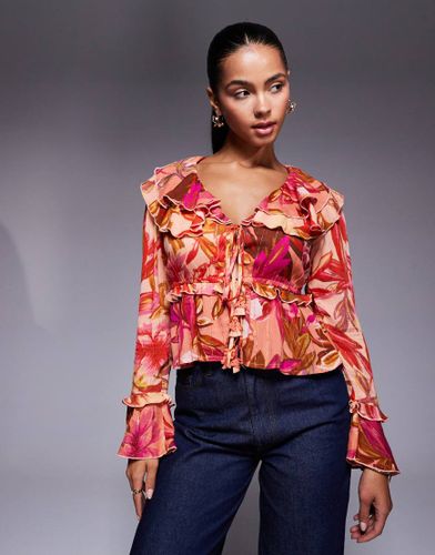 Top manches longues transparent à fleurs - Orange et rouge - River Island - Modalova