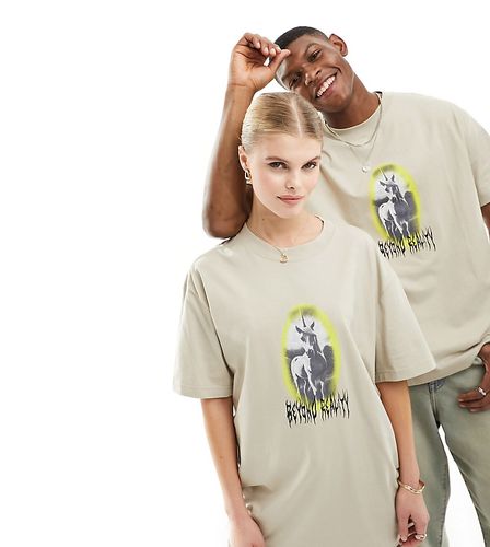 T-shirt oversize unisex color pietra con stampa "Dream Reality" - In esclusiva per ASOS - Weekday - Modalova