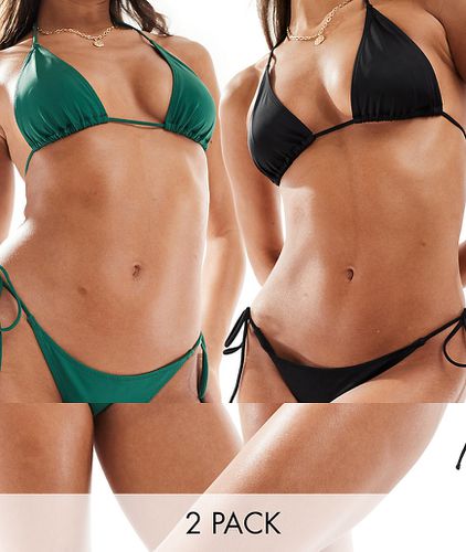 River - Confezione da 2 slip bikini allacciati ai lati e verde - In esclusiva per ASOS - Weekday - Modalova
