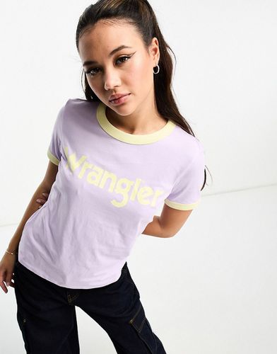 T-shirt con bordi a contrasto e logo pastello - Wrangler - Modalova