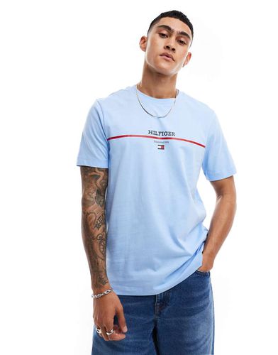 T-shirt celeste con logo e righe - Tommy Hilfiger - Modalova