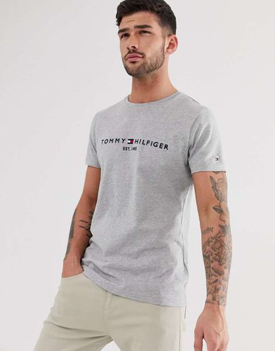 T-shirt mélange con logo a bandiera ricamato - Tommy Hilfiger - Modalova