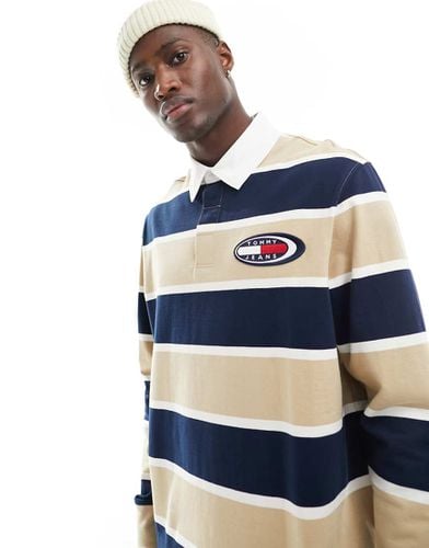 Camicia stile rugby color sabbia a righe - Tommy Jeans - Modalova