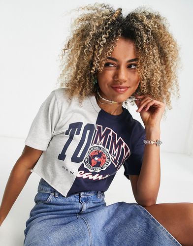 T-shirt corta oversize in cotone con stampa divisa stile college - NAVY - Tommy Jeans - Modalova