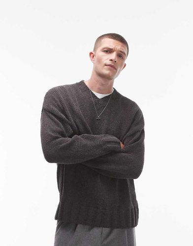 Maglione antracite in ciniglia con scollo a V - Topman - Modalova