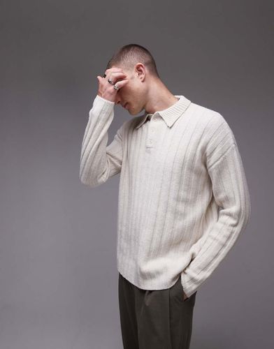 Maglione stile polo écru a coste vestibilità comoda - Topman - Modalova