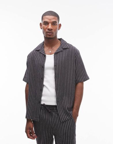 Camicia a maniche corte nera a righe in coordinato - Topman - Modalova