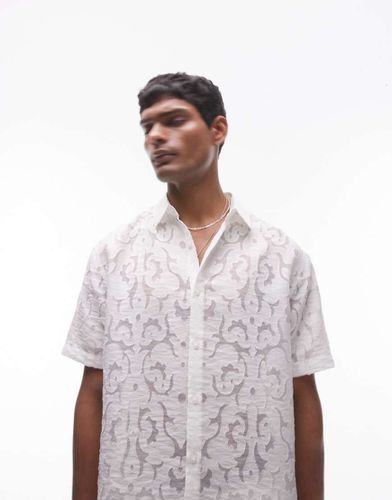 Camicia a maniche corte premium avorio dévoré - Topman - Modalova